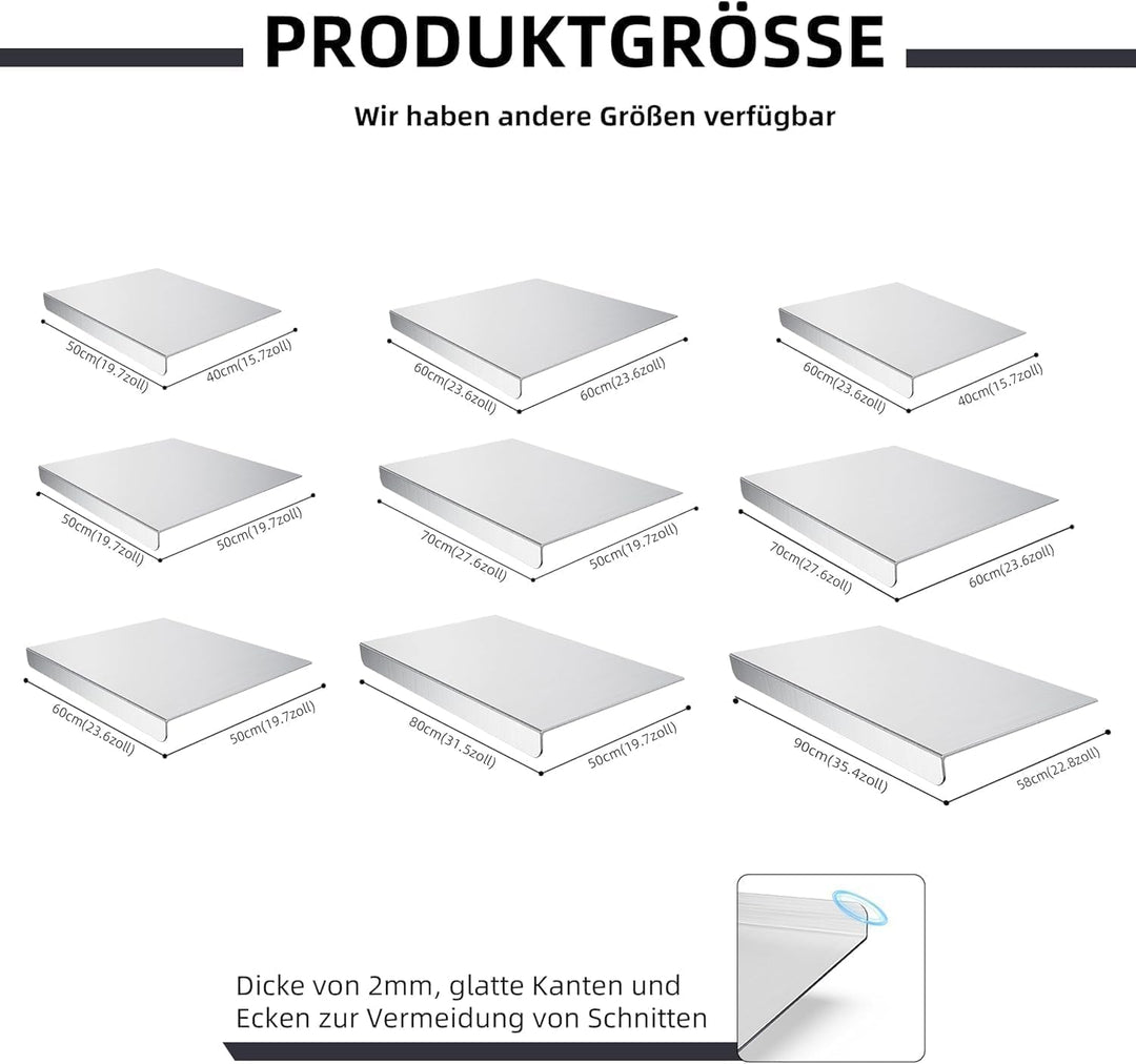 Edelstahl Schneidebrett, Arbeitsplatte Knetbrett Edelstahl Für Kneten &amp; Backen, Küchenplatte, Nudelb