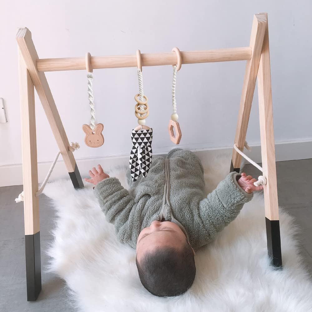 Caudblor Spieltrapez Holz Babyspielzeug Puzzle Gym inkl. Anhänger Babygymnastik aktiv Spielzeug Baby