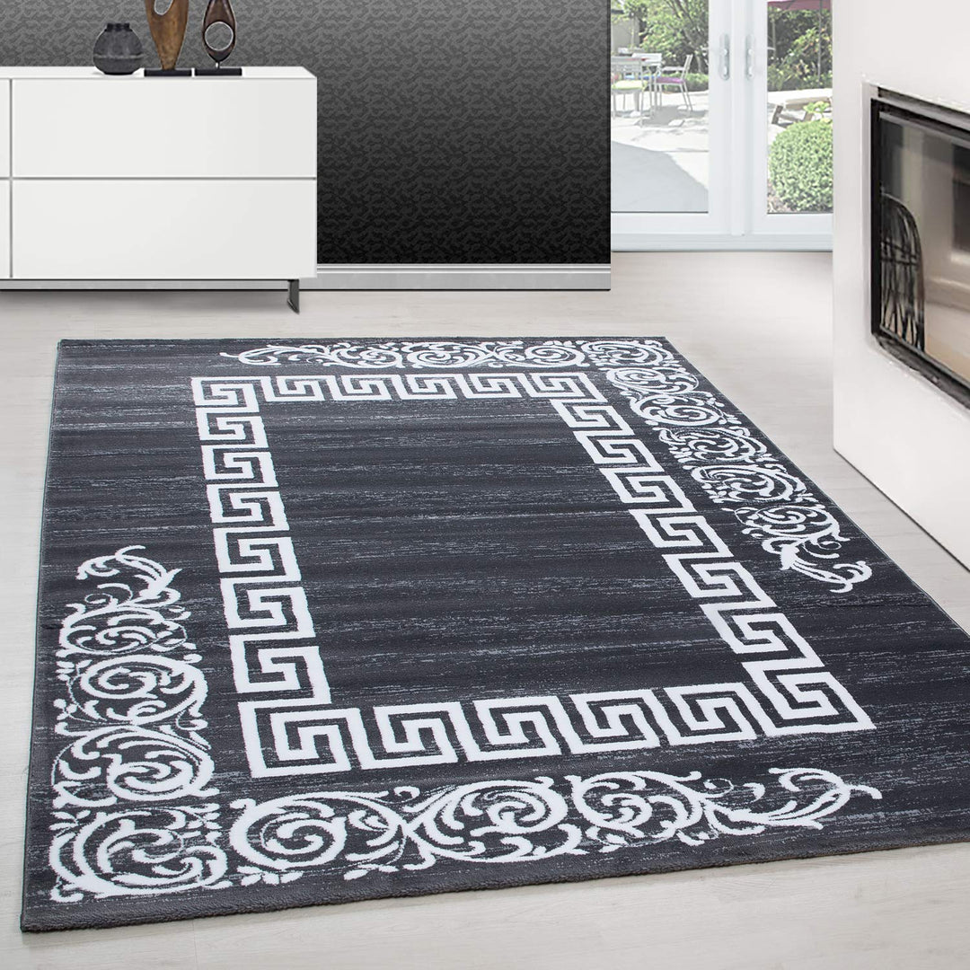 Kurzflor Teppich Wohnzimmer Mäander Design Schlafzimmer Flur Wohnzimmerteppich Pflegeleicht Läufer T