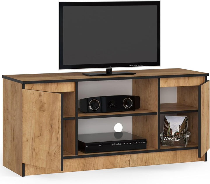 AKORD Low Board K-120 | TV-Shrank mit EIN offenes Regalfach | Fernsehkommode 2 Ablagen mit Türen Lin
