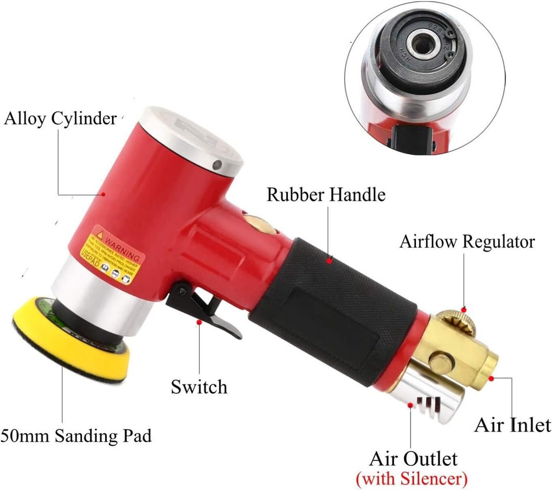 Druckluft Exzenterschleifer Winkelschleifer Polierer Mini Gerade Lang Rot mit 50mm und 75mm Schleift