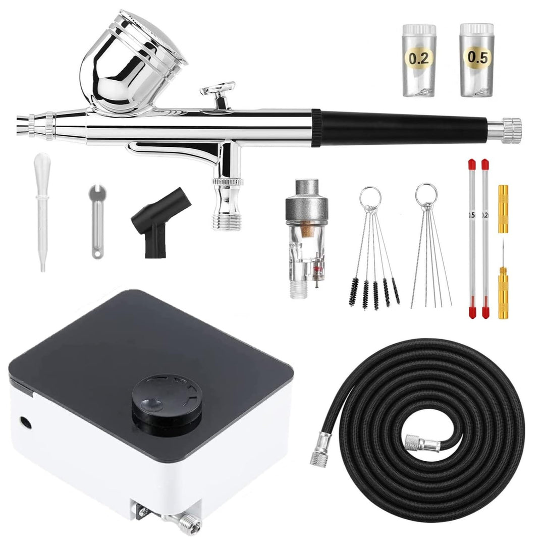 ABEST Airbrush Kit mit 33PSI einstellbarem Luftkompressor, Dual-Action Airbrush mit 0.2/0.3/0.5mm Dü