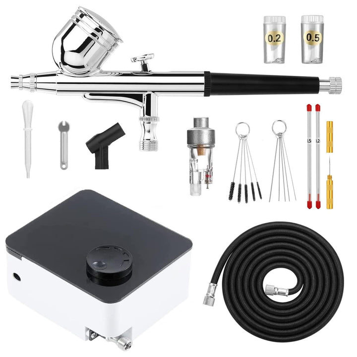 ABEST Airbrush Kit mit 33PSI einstellbarem Luftkompressor, Dual-Action Airbrush mit 0.2/0.3/0.5mm Dü