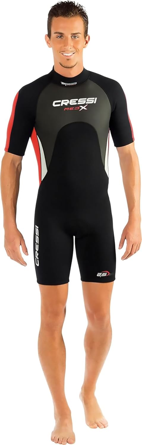 Cressi Med X Men's - Shorty Herren Neoprenanzug Premium Neopren 2.5 mm XXXL/7 Schwarz/Rot/Silber, XX