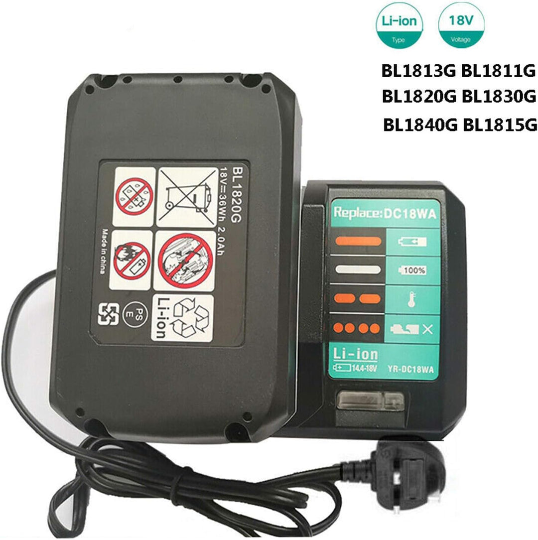 Ersetzen Für Makita Ladegerät DC18WA 100V-240V 2.0A Lithium-Ionen-Ladegerät, 14,4-18 V für Makita G-
