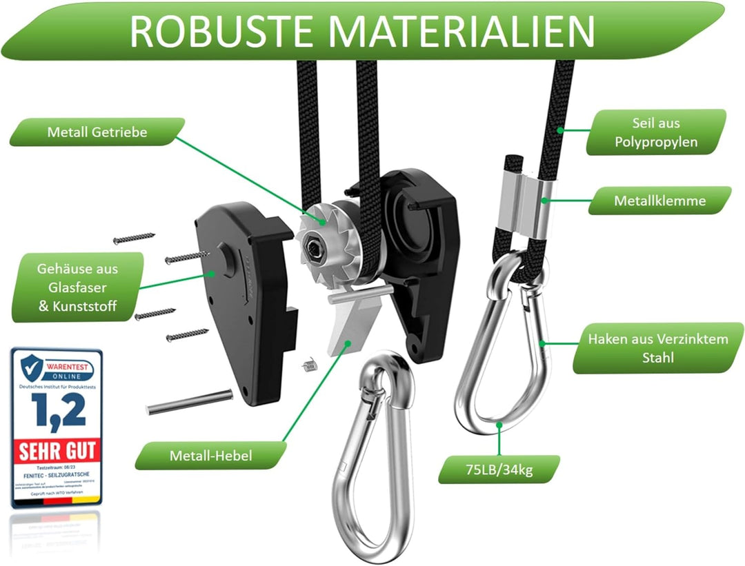 4x Seilratsche mit Haken, Tragkraft 68 kg, Ø 1/8 Zoll, 2,4 M einstellbare Abspannseile mit Ratsche,
