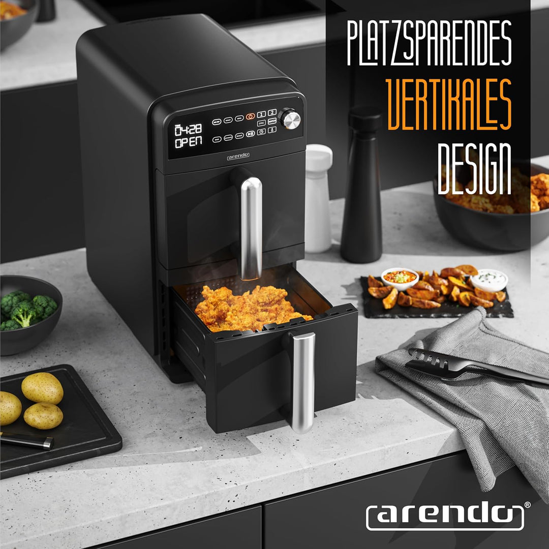 Arendo - Heissluftfritteuse XXL Dual Zone 2 Kammern – 11 Liter – 2400 W – 2 Zonen – 3in1 Airfryer Do