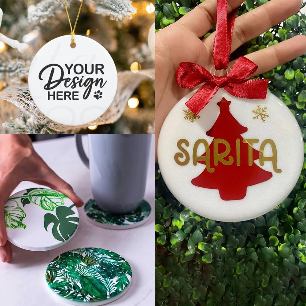 12 Stück Runde Sublimationsornament Rohlinge Hängende Sublimationsrohlinge Mit Jutekordeln Porzellan
