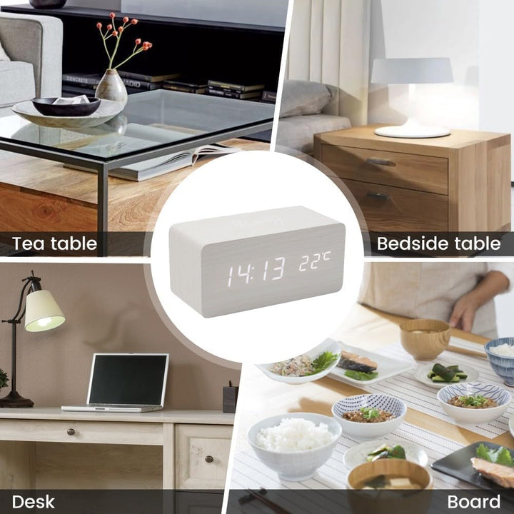 Wecker Digitale Tischuhr, LED Holz Wecker Digital Wecker Multifunktionale USB Power Tischuhr Alarm C