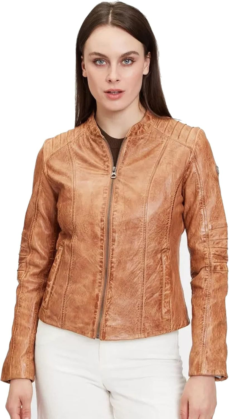 Gipsy Kurze sportliche Damen Lederjacke Übergangsjacke aus Lammleder mit Steppung - GWJuana S22 LONT