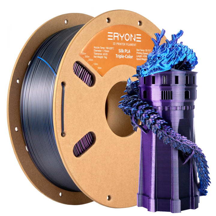 ERYONE Dreifarbiges Seiden PLA Filament 1.75mm,Seidiges Mehrfarbiges PLA-Filament für 3D-Drucker +/-