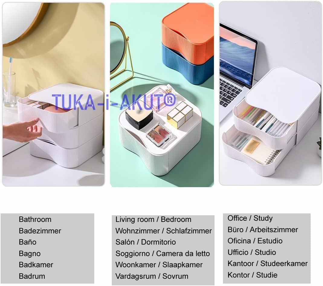 TUKA-i-AKUT [3x Stapelbar Desktop Organizer Schubladenbox Frei Kombinierbar, Schreibtisch Storage Ut