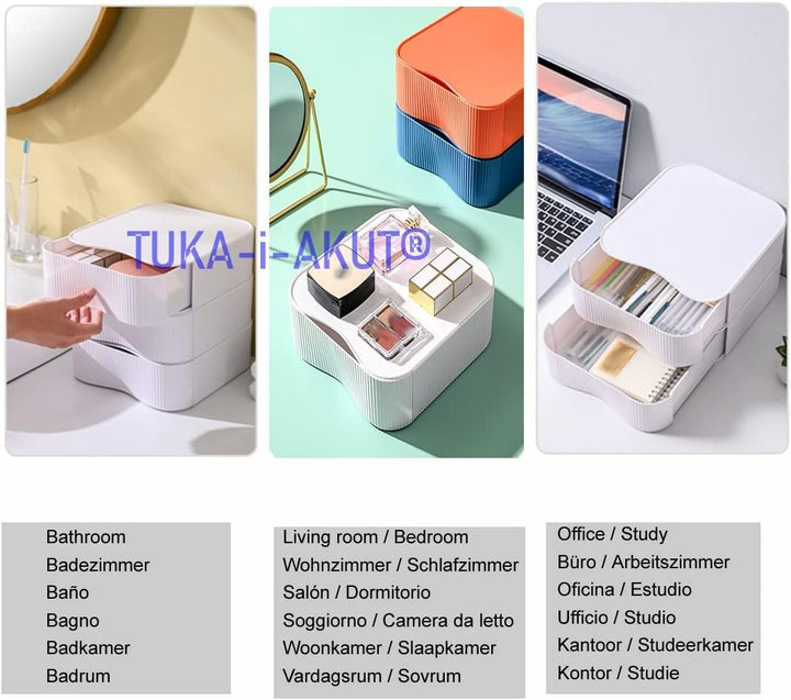 TUKA-i-AKUT [3x Stapelbar Desktop Organizer Schubladenbox Frei Kombinierbar, Schreibtisch Storage Ut