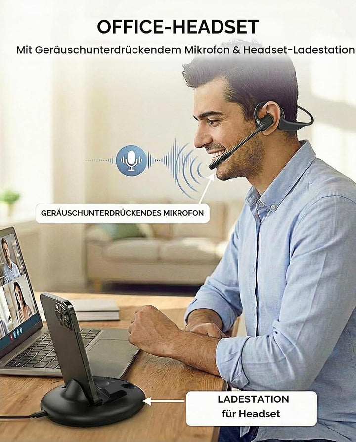 Avantalk Lingo N21 - Open-Ear Kabellos Headset mit Geräuschunterdrückendem Boom-Mikrofon &amp; Ladestati