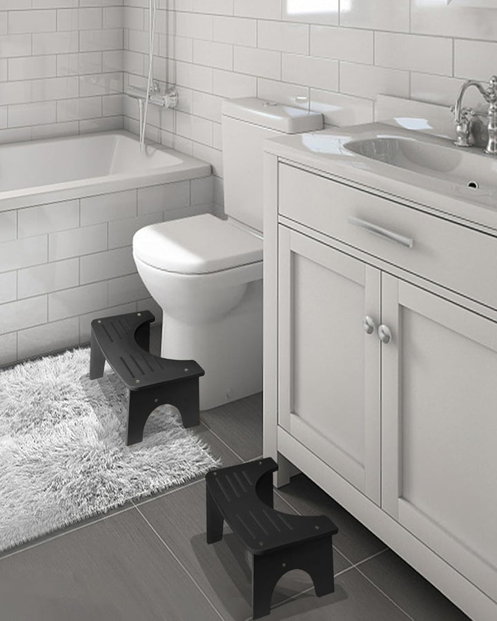 RayLove Toilettenhocker, WC Trittbrett aus Holz mit Anti Rutsch Pads, 35 Grad strapazierfähiger C-fö