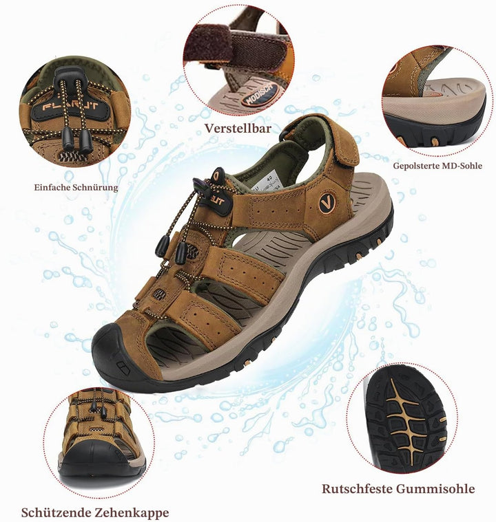 FLARUT Sandalen Herren Outdoorsandalen Sommer Wanderschuhe Trekkingsandalen Leder Strand Wandersanda