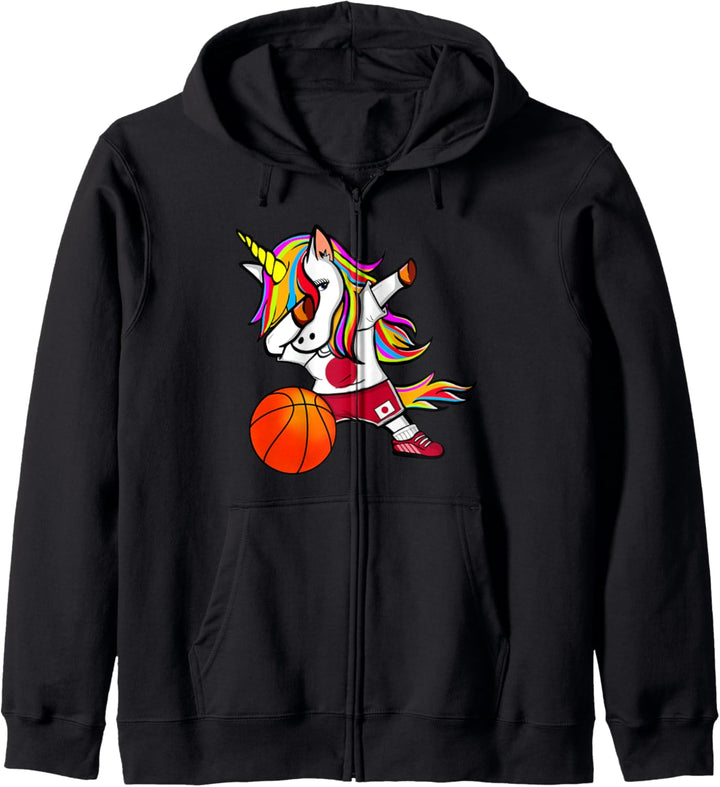 Dabbing Unicorn Einhorn Japan Basketball - Japanische Flagge Kapuzenjacke