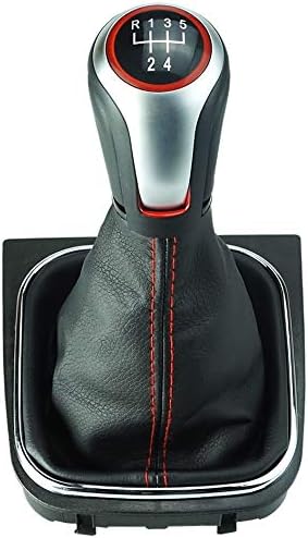 Schaltknauf Schaltsack Schaltmanschette Rahmen 5 Gang Silber - Roter Ring - rote Naht