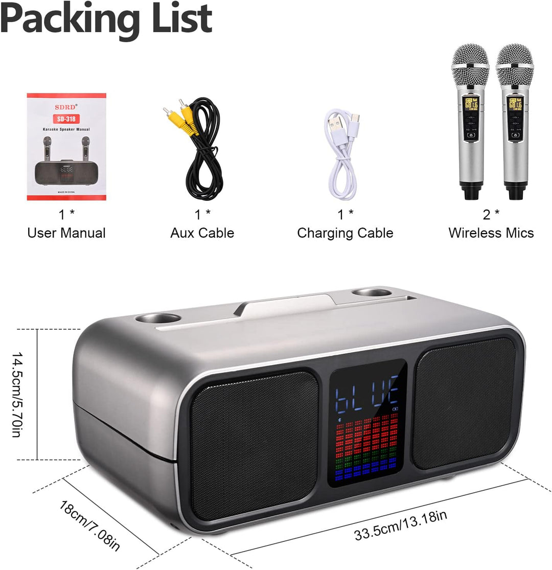 GJCrafts Karaoke Maschine Party Speaker mit 2 Wireless Microphones, Bluetooth Karaoke Lautsprecher m