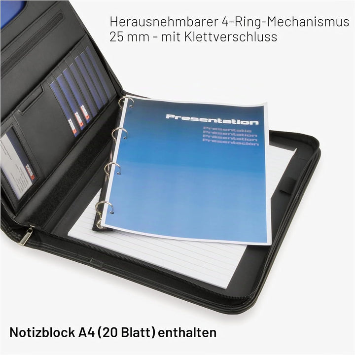 DESQ® A4-Schreibmappe mit 24 mm Ringmechanik | Versenkbare Tragegriffe | Umlaufender Reissverschluss
