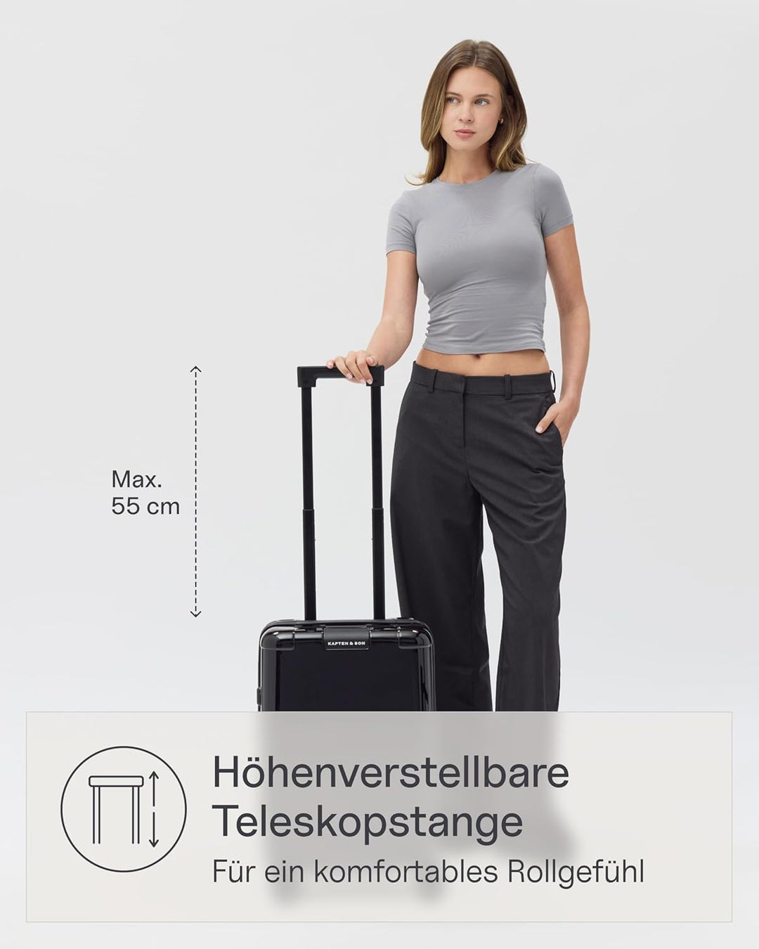 Kapten & Son Koffer Heathrow Essential Cabin All Black 34 L | Handgepäck Koffer 55 x 35 x 22 cm Schw