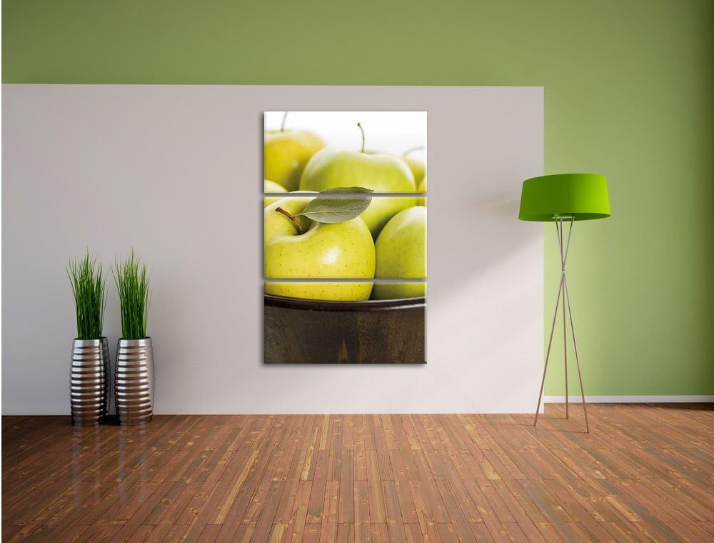 Pixxprint Apfel Schale mit grünen Äpfeln 3-Teiler Leinwandbild 120x80 Bild auf Leinwand
