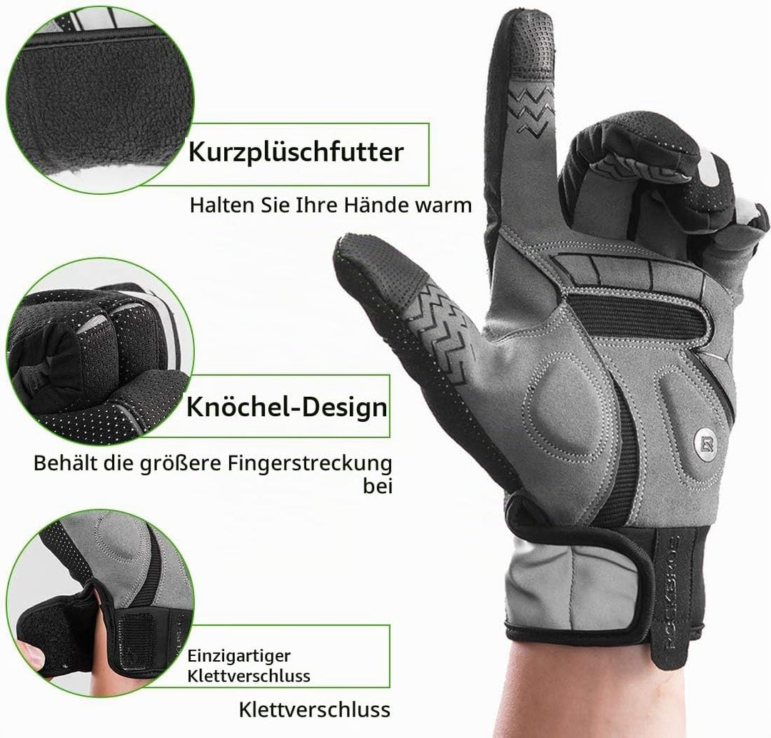 ROCKBROS Fahrradhandschuhe für Herren &amp; Damen，Winterhandschuhe mit Polarfleece, Touchscreen &amp; Reflek