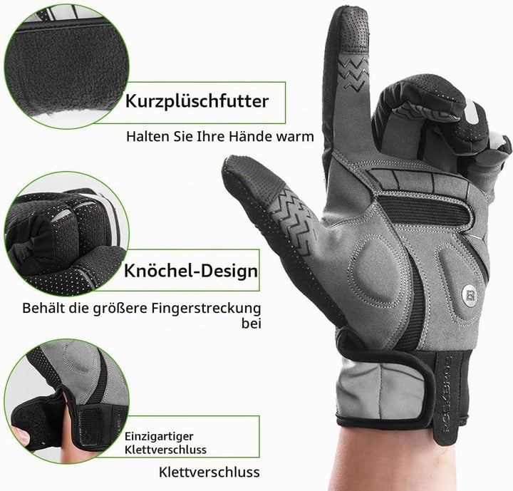 ROCKBROS Fahrradhandschuhe für Herren &amp; Damen，Winterhandschuhe mit Polarfleece, Touchscreen &amp; Reflek