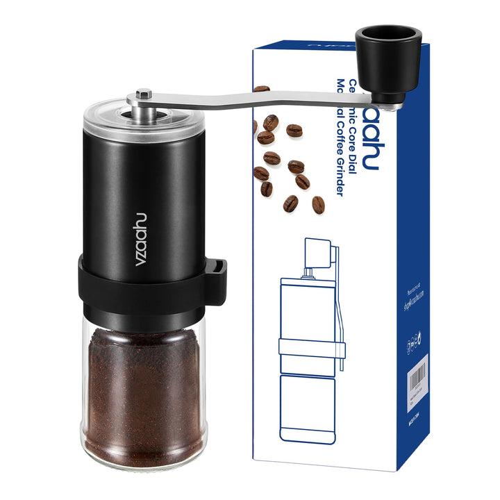 Vzaahu Kaffeemühle manuell mit Kegelmahlwerk,Einstellbare Grobheit,Konischer Keramikfräser,Tragbare