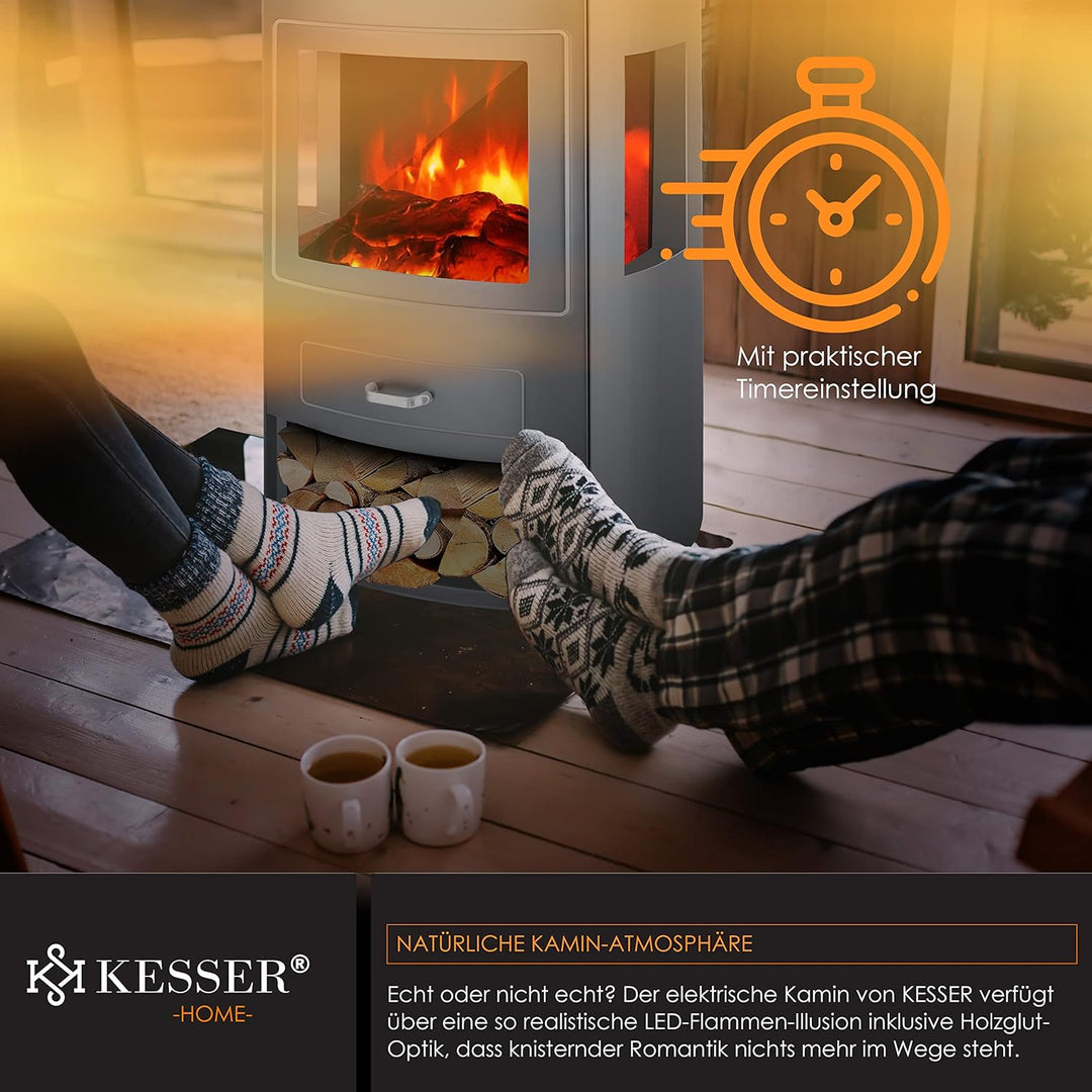 KESSER® Prio Elektrokamin mit Heizung Heizlüfter Fernbedienung WiFi App 950/1900 W Kamin elektrisch