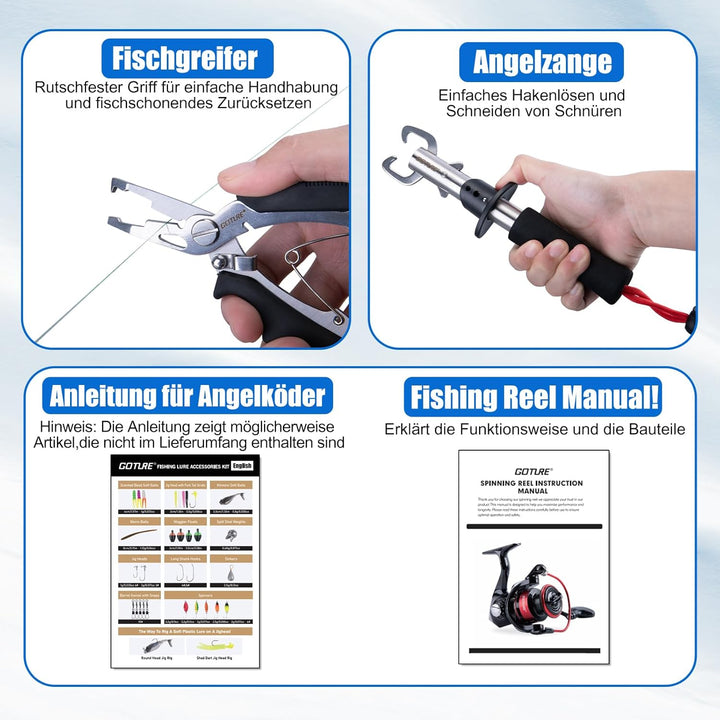 Goture Forellenrute Komplettset Ultra Light, 24T Kohlefaser Spinnrute & Rolle, 150m PE Schnur, 81tlg