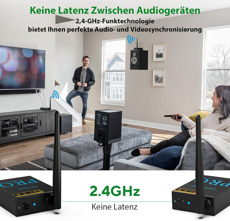 1Mii Drahtlos Audio Sender Empfänger, 2,4GHz Audio funkübertragung Kit, Low Latency, HiFi -Musik für