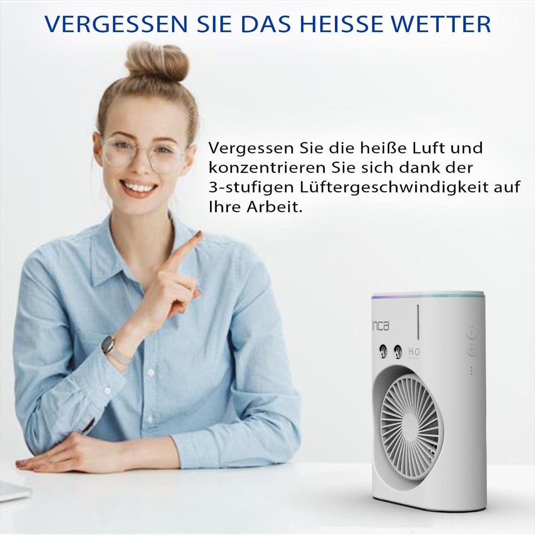 İnca Tischventilator mit Wasserkühlung & Sprühnebel IMF-10B USB Akku Ventilator tragbar & leise mit