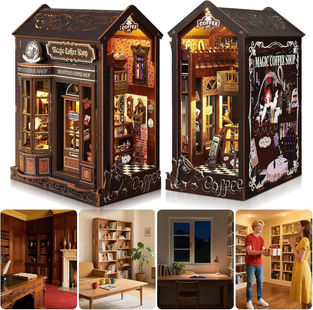 Book Nook Kit für Erwachsene: LUMYCE Holzpuzzle DIY Miniatur Haus 3D Puppenhaus - Buchstütze für Büc