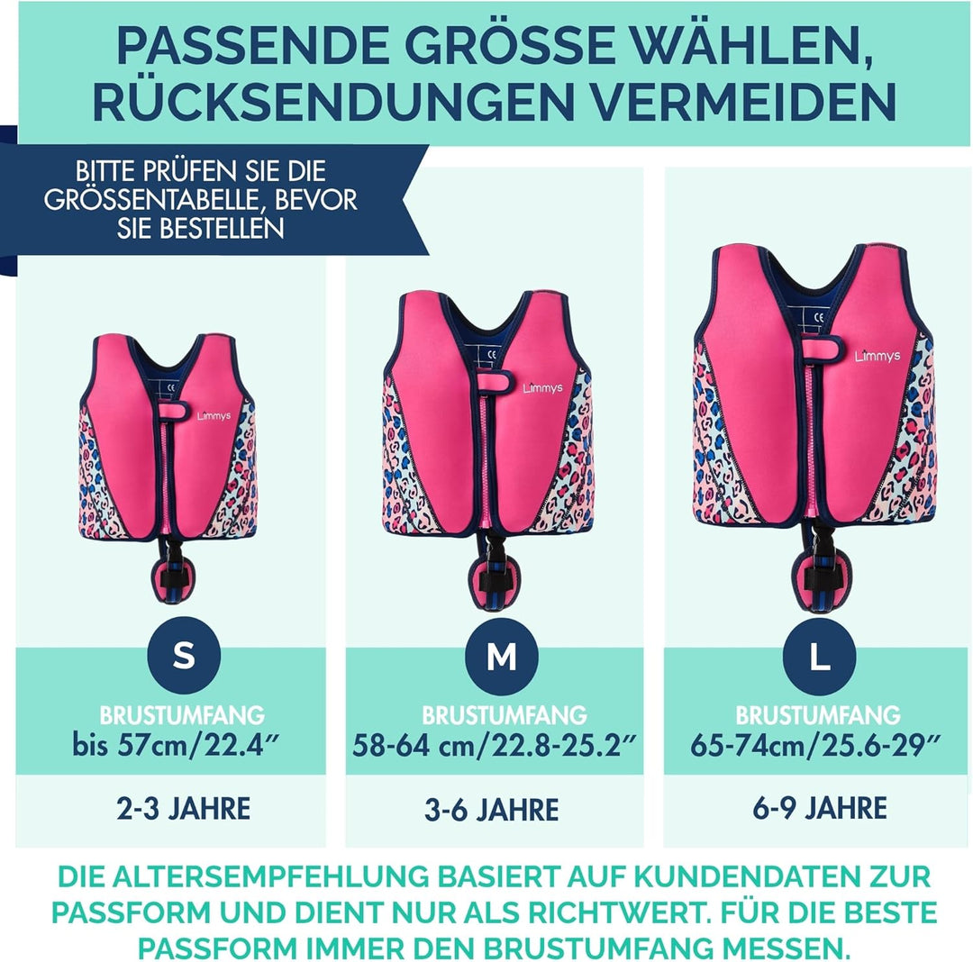 Limmys Schwimmweste für Kinder – Schwimmhilfe mit verstellbarem Auftrieb, CE-Zertifiziert, Testsiege