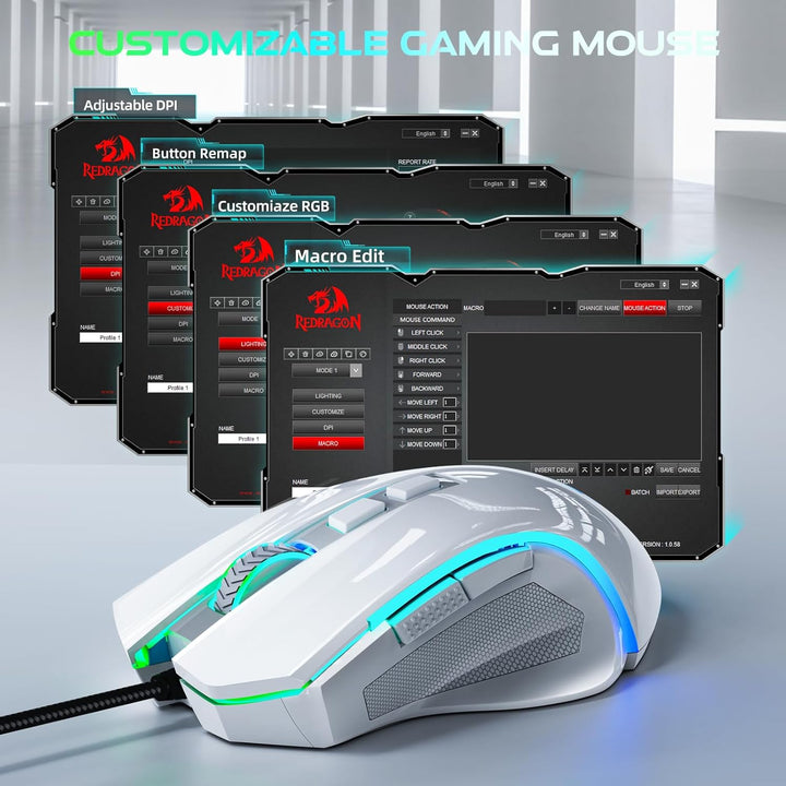 Redragon M602 Gaming Maus RGB Beleuchtet, 7200 DPI, 7 Tasten, 7 Beleuchtung Modis Programmierbar mit