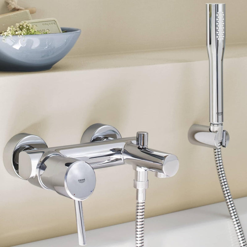 GROHE Concetto - Einhand- Wannenbatterie (mit Brausegarnitur, automatische Umstellung, Wandmontage),