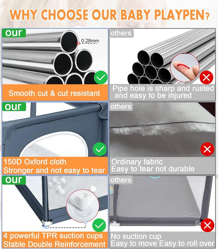 Laufstall Faltbar 150x180CM - Laufgitter Mit Atmungsaktivem Netz an Vier Seiten und Rutschfester Bas