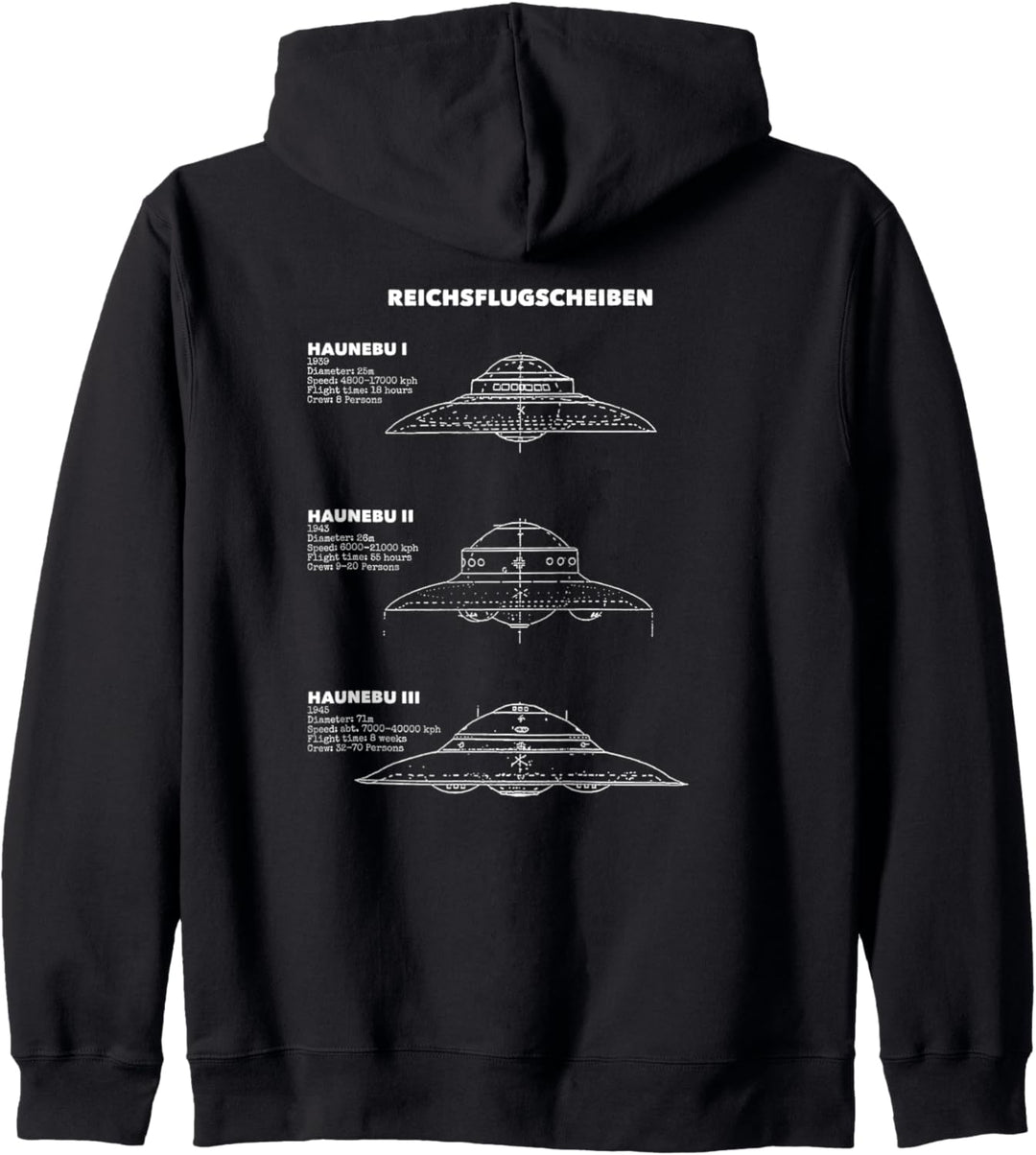 UFO Identifikationstabelle Diagramm Deutsch 2. Weltkrieg Haunebu Craft Kapuzenjacke