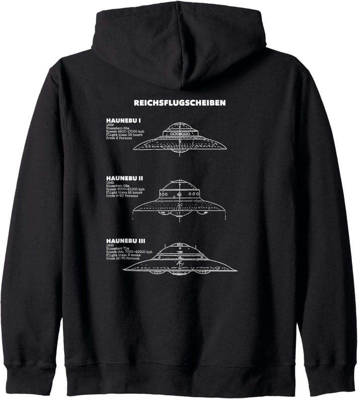 UFO Identifikationstabelle Diagramm Deutsch 2. Weltkrieg Haunebu Craft Kapuzenjacke