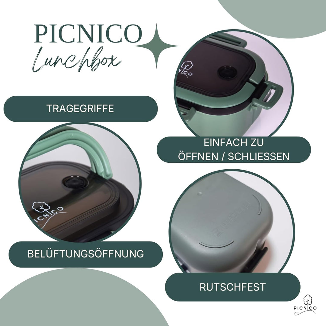 Premium Lunchbox für Kinder 1200ml mit 2 Etagen & 6 Fächern Grün (BPA-frei) - Brotdose & Snackbox mi