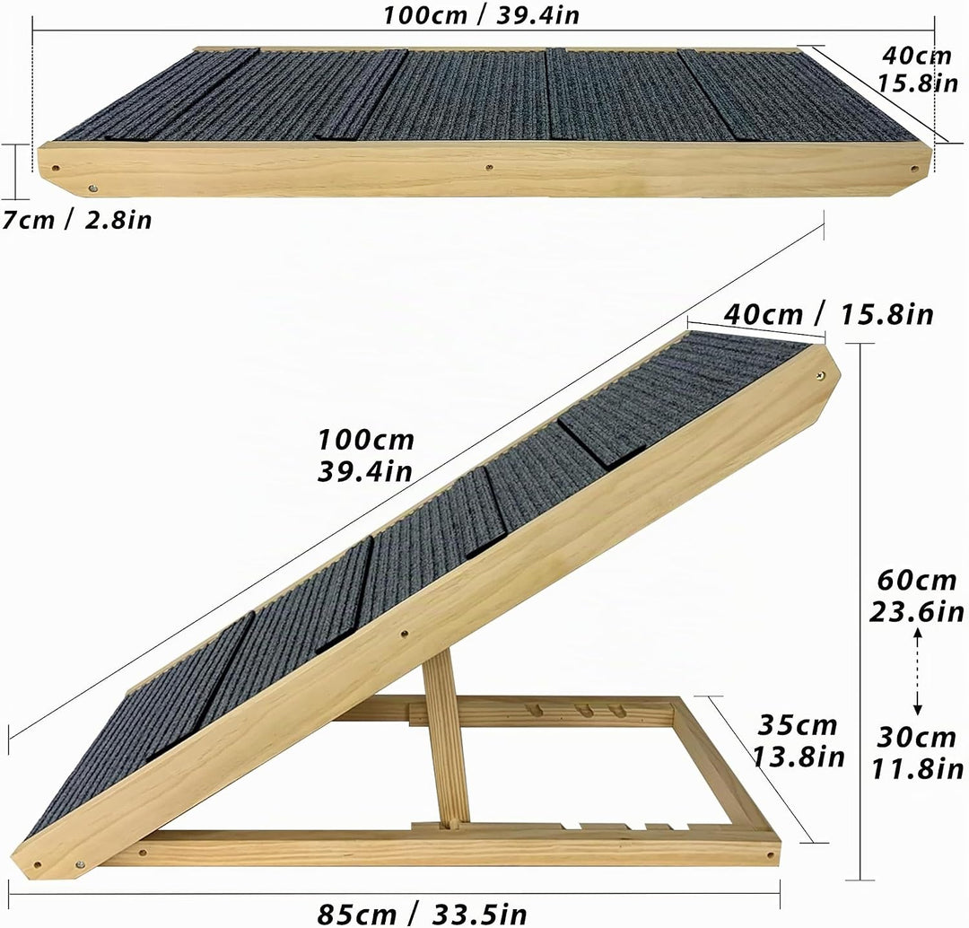 HENGMEI Hundetreppe, Holz Hunderampe, Klappbar Katzentreppe, rutschfeste Katzenleiter, Haustiertrepp
