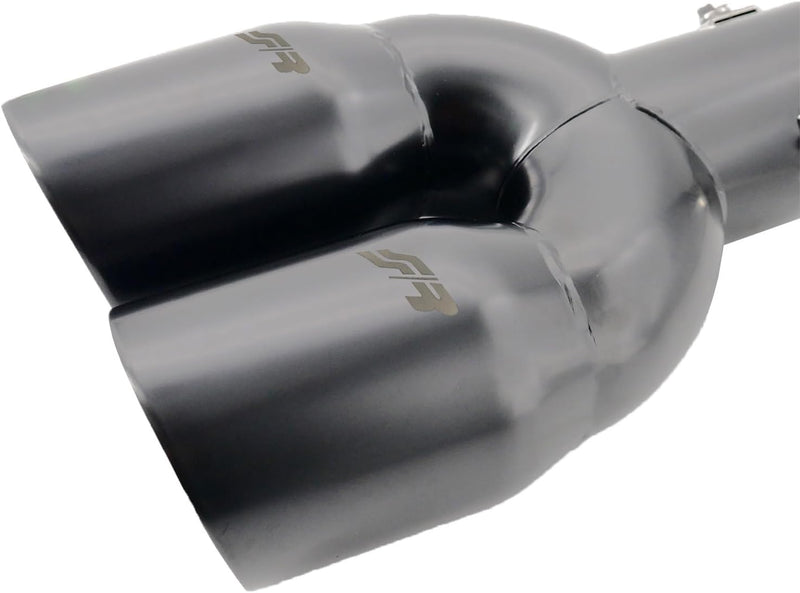 Simoni Racing Auspuffblende Doppelrunde/Schräg Edelstahl Schwarz - 2xØ76xL240mm - Anschluss 34-60mm