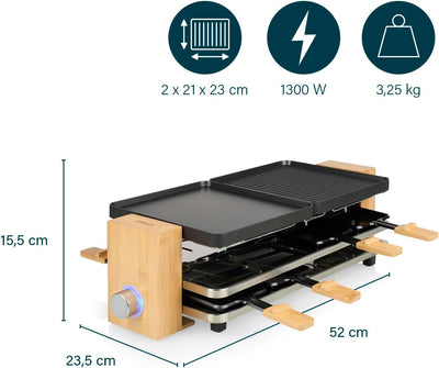 Princess Raclette Pure 8 – Personen 2 wendbare Grillplatten Kochfläche x 21 cm x 23 Parkdeck Thermos