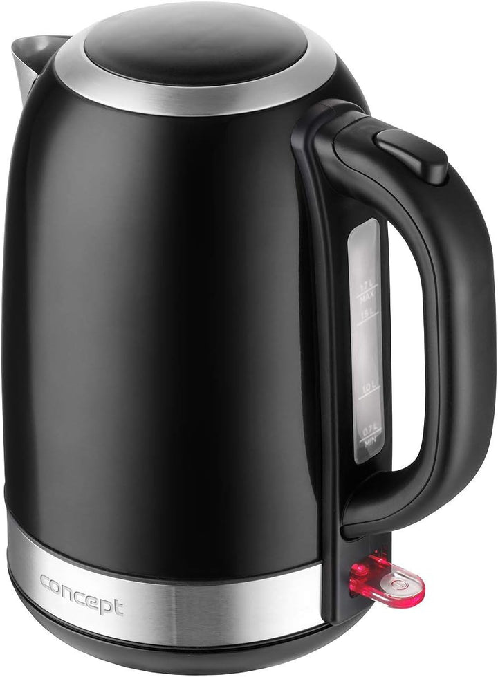 CONCEPT Hausgeräte RK3245 Edelstahl Wasserkocher in schwarz, 1,7 L, 2200 W