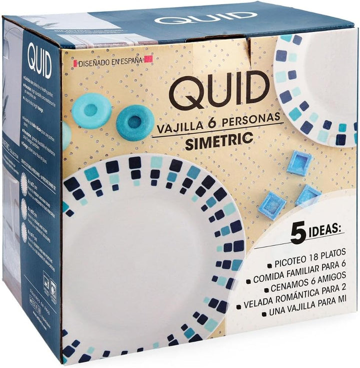 Quid Simetric Geschirrset aus Porzellan, 18 Stück - 6 Personen, Weiss