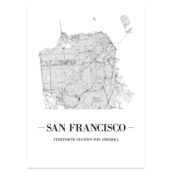JUNIWORDS Stadtposter, San Francisco, Wähle eine Grösse, 60 x 90 cm, Poster, Schrift A, Weiss 60 x 9
