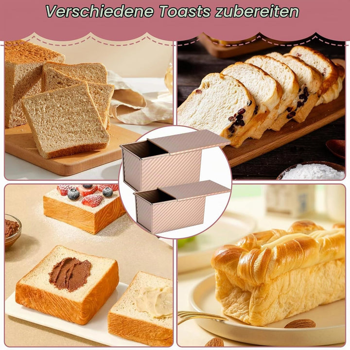 2 Stück Toastbrot Backform Set mit Deckel &amp; Silikonspatel, Antihaft Brotbackformen, Rechteckige Toas