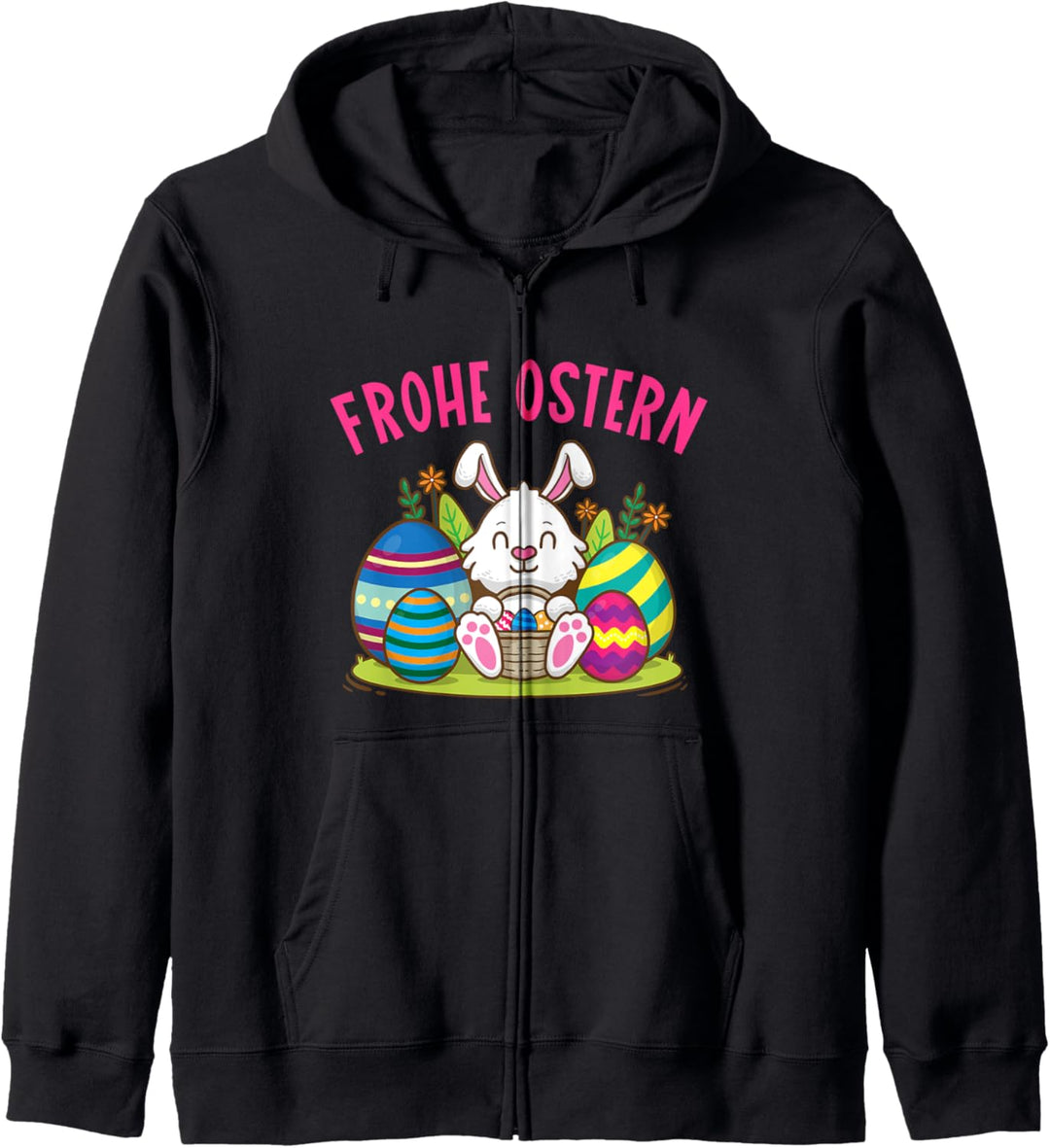 Frohe Ostern Frühling Osterhase Hase mit Osterkorb Ostereier Kapuzenjacke