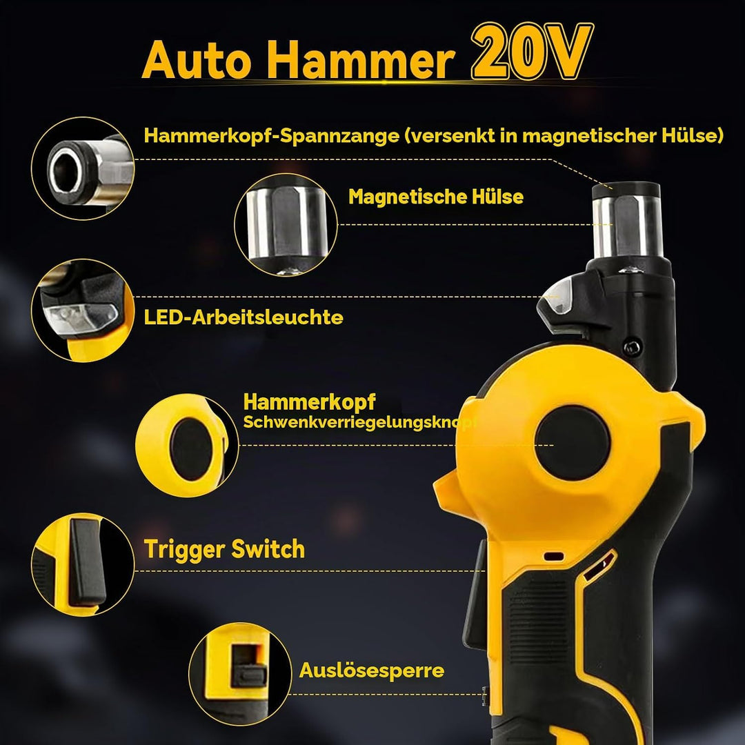 Akku-Autohammer Kompatibel mit Dewalt 20V Akku, Elektro Nagel Hammer mit verstellbarem 3-Positionen-
